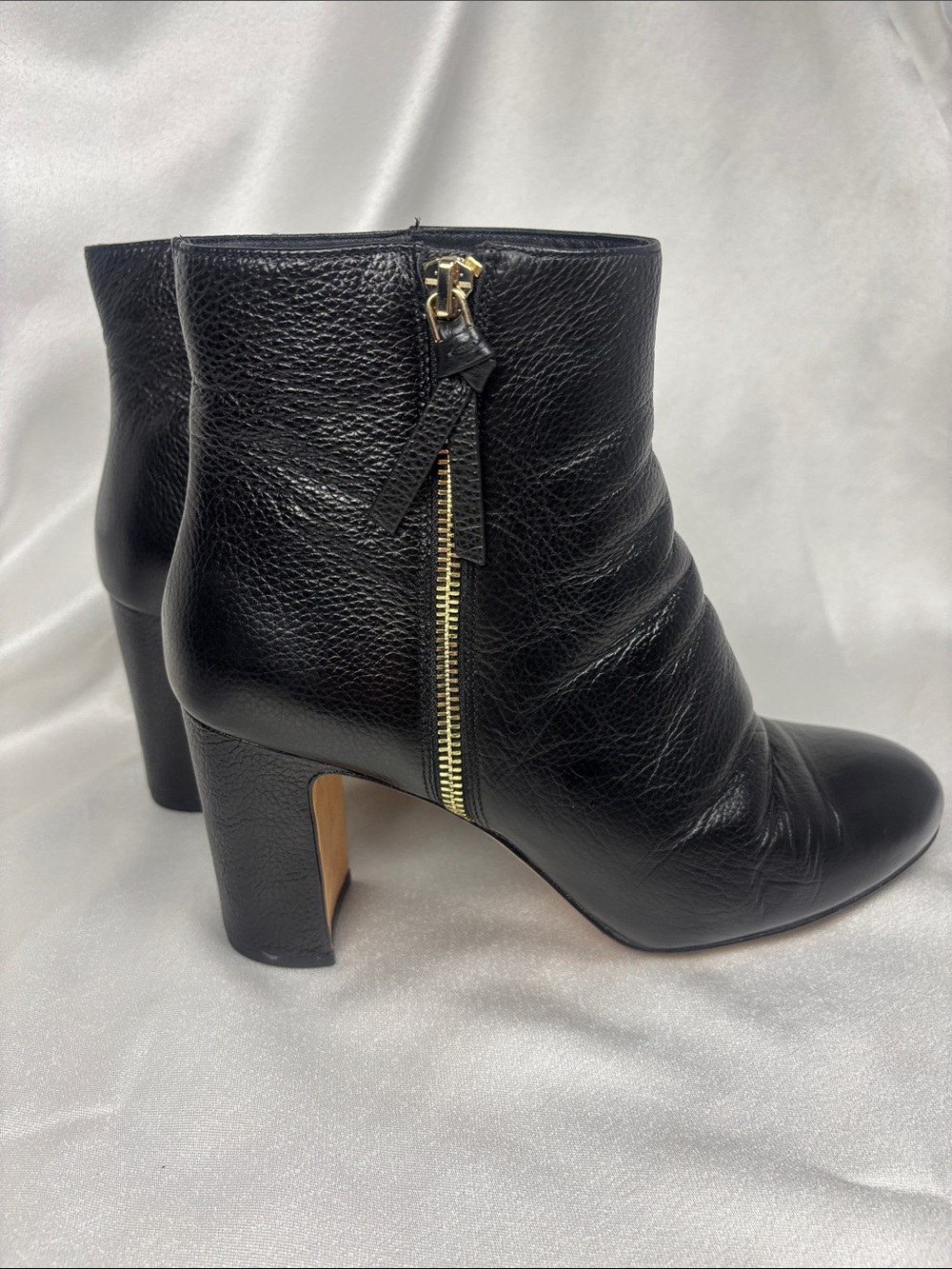 Kate Spade ♠️ Women's Black Leather Ankle Boots with Gold Zip